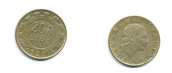 Италия 200 лир 1980 R, шестерня KM 105 алюминиевая бронза 54-1454