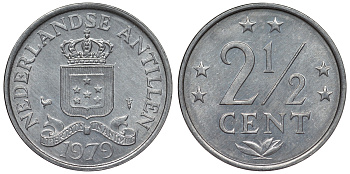 Нидерландские Антильские острова (Нидерландские Антилы) 2 1/2 цента 1979 Юлиана (1948-1980) KM 9а алюминий UNC 4118-745