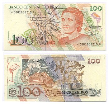 БРАЗИЛИЯ 100 КРУЗЕЙРО 1990 ПОДПИСЬ 28, ЗАМЕЩЕННАЯ СЕРИЯ Pick 226 бумага UNC (ПРЕСС) 8595-35-2-2