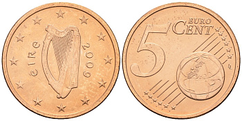 Ирландия 5 евроцентов 2009 KM 34 сталь плакированная медью 4147-723