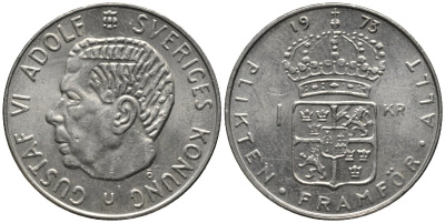 Швеция 1 крона 1973 Густав VI Адольф (1950-1973) KM 826а медь плакированная медно-никелем 4577-821