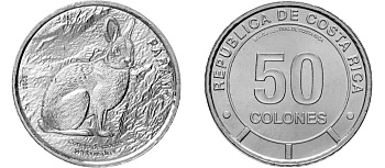 Коста-Рика 50 колонов 2023 серия сохраним наш мир, кролик KM NEW медно-никель  UNC M78-15 
