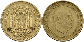 Испания 1 песета 1966 (69) Франсиско Франко (1939-1975) KM 796 алюминиевая бронза 4604-351