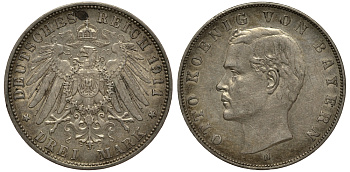 Бавария 3 марки 1911 Отто (1886-1913) Weege 45, J. 47, KM 515 серебро 3711-2034