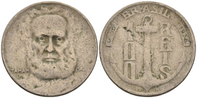 Бразилия 100 рейс 1936 Маркиз Тамандаре KM 536 медно-никель 4115-469