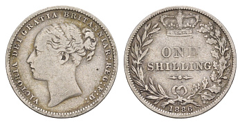 Великобритания 1 шиллинг 1886 Виктория (1837-1901) KM 734.4, Spink 3907 серебро 1520-1331