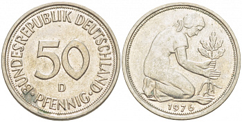 ФРГ 50 пфеннигов 1976 D KM 109.2, J 384a медно-никель 3996-1266