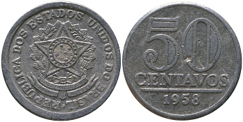 Бразилия 50 сентаво 1958 KM 569 алюминий 4577-723