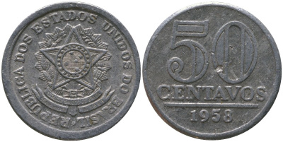 Бразилия 50 сентаво 1958 KM 569 алюминий 4577-723