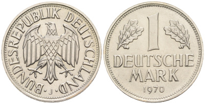 ФРГ 1 марка 1970 J, KM 110, J. 385 медно-никель 60-1156