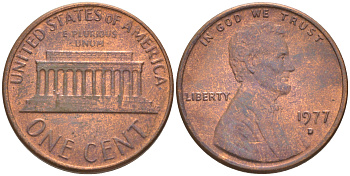 США 1 ЦЕНТ 1977 D, ЛИНКОЛЬН KM 201 медь цинк 188-169