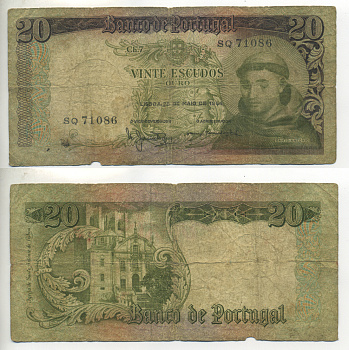 Португалия 20 эскудо 1964 Антоний Падуанский Pick 167 a бумага 6299-31-1-1