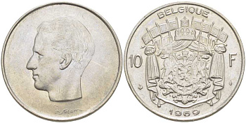 Бельгия 10 франков 1969 Belgique, Бодуэн I (1951-1993) KM 155.1 никель 4110-111