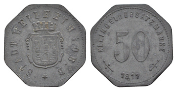 Вайльхайм 50 пфеннигов 1917 Funck 585.3, Men18 33057.3 цинк 1527-1445