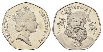 Гибралтар 50 пенсов 1992 Рождество KM 108 медно-никель UNC 1524-2025