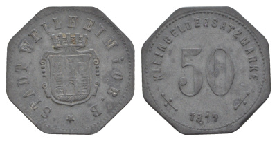 Вайльхайм 50 пфеннигов 1917 Funck 585.3, Men18 33057.3 цинк 1527-1445
