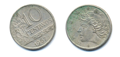 БРАЗИЛИЯ 10 СЕНТАВО 1967 KM 578.1 медно-никель 51-5136