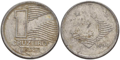 Бразилия 1 крузейро 1990 KM 617 нержавеющая сталь 201-825