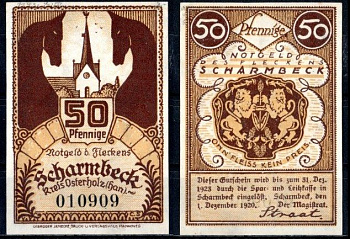 Шармбек (Пруссия, Ганновер) 50 пфеннигов 1920 Mehl Grabowski 1173.1a бумага UNC (пресс) 7553-21-2-1