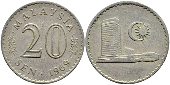 Малайзия 20 сенов 1969 здание Парламента KM 4 медно-никель 4395-654
