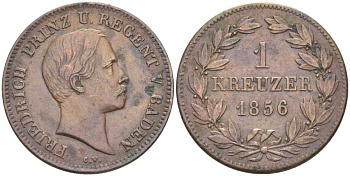 Баден 1 крейцер 1856 Великий Герцог Фридрих I (1856-1907) ПРИНЦ РЕГЕНТ КМ 231 медь 441-713