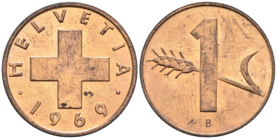 Швейцария 1 раппен 1969 В KM 46 бронза UNC 4588-427
