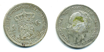 Нидерланды 1 гульден 1929 Вильгельмина (1890-1948) KM 161.1 серебро 53-313