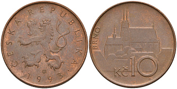 Чехия 10 крон 1993 кафедральный собор в Брно KM 4 сталь плакированная медью  UNC  4143-316