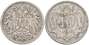 Австрия 10 геллеров 1908 Франц Иосиф I (1848-1916) KM 2802 никель 4613-1159