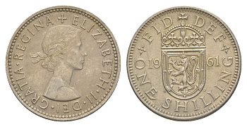 Великобритания 1 шиллинг 1961 Елизавета II (1952-2022), Шотландский герб KM 905, Spink 4148 медно-никель UNC 4631-1252