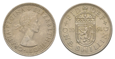 Великобритания 1 шиллинг 1961 Елизавета II (1952-2022), Шотландский герб KM 905, Spink 4148 медно-никель UNC 4631-1252