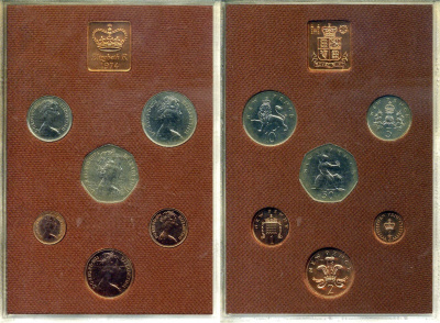 Великобритания официальный набор из 6 монет (1/2, 1, 2, 5, 10 и 50 пенсов) + жетон монетного двора 1974 в оригинальной пластиковой упаковке KM PS30 (911, 912, 913, 914, 915 и 916) PROOF 2-5-2-05