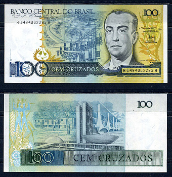 Бразилия 100 крузадо ND (1986-1988) Pick 211 b бумага UNC (пресс) 6294-21-2-2