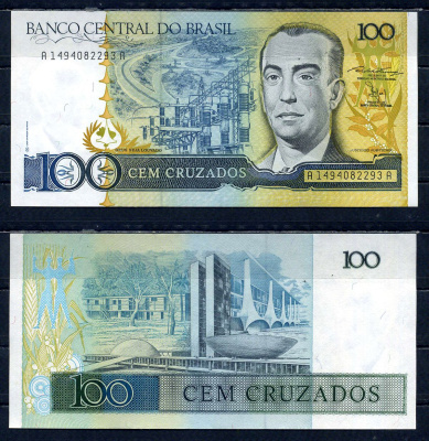 Бразилия 100 крузадо ND (1986-1988) Pick 211 b бумага UNC (пресс) 6294-21-2-2