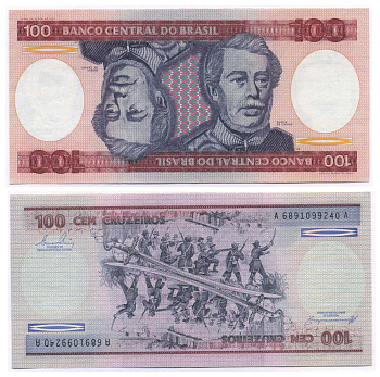 БРАЗИЛИЯ 100 КРУЗЕЙРО 1984 ПОДПИСЬ 21, ГЕОРЦОГ КАКСИАС Pick 198b бумага UNC (ПРЕСС) 8595-28-3-2