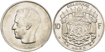 Бельгия 10 франков 1972 Belgique, Бодуэн I (1951-1993) KM 155.1 никель 213-631