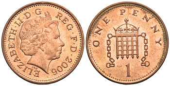 Великобритания 1 пенни 2006 Елизавета II (1952-2022) KM 986, Spink 4710 (B5) сталь плакированная медью 4609-631