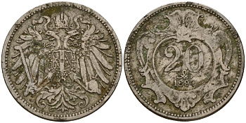 Австрия 20 геллеров 1894 Франц Иосиф I (1848-1916) KM 2803 никель 4154-846