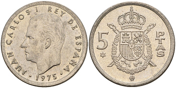 Испания 5 песет 1975 (79) Хуан Карлос I (1975-2014) KM 807 медно-никель 4155-655