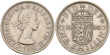Великобритания 1 шиллинг 1956 Елизавета II (1952-2022), Шотландский герб KM 905, Spink 4148 медно-никель    4153-337