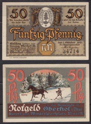 Германия, Оберхоф 50 пфеннигов 1921 Нотгельд Gra 996.4-17/18 бумага 7555-55-4-4