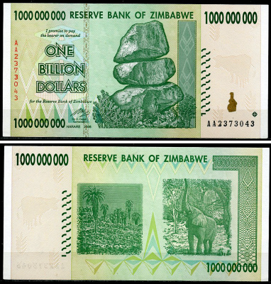 Зимбабве 1000000000 долларов (миллиард) 2008 камни Чиремба, алоэ, слон Pick 83  бумага  UNC (пресс) 449-104-3