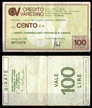 Италия 100 лир ND (1976-1978) банковский чек бумага 7375-38-3-2