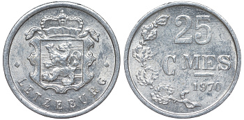 Люксембург 25 сантимов 1970 Герцог Жан (1964-1999) KM 45a.1 алюминий 4532-838