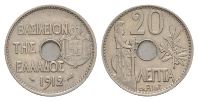Греция 20 лепт 1912 Георг I (1863-1913), Афина KM 64 никель aUNC 4654-1057