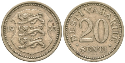 Эстония 20 центов 1935 Республика (1918-1941) KM 17 никель бронза 4615-1065
