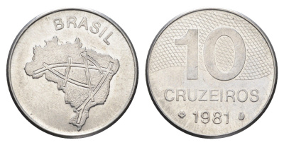 Бразилия 10 крузейро 1981 KM 592.1 нержавеющая сталь 4663-547