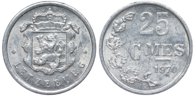 Люксембург 25 сантимов 1970 Герцог Жан (1964-1999) KM 45a.1 алюминий 4532-838