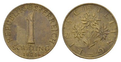 Австрия 1 шиллинг 1971 KM 2886 алюминиевая бронза 4671-626