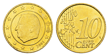 Бельгия 10 евроцентов 2001 Альберт II (1993-2013) KM 227 нордик UNC 4685-215